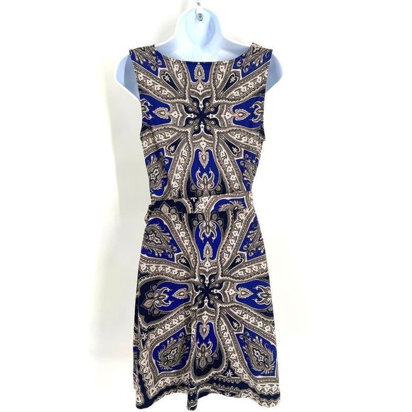 International Concepts Blue/Gray Paisley Print Belted Fit & Flare Dress Small - Picture 7 of 7